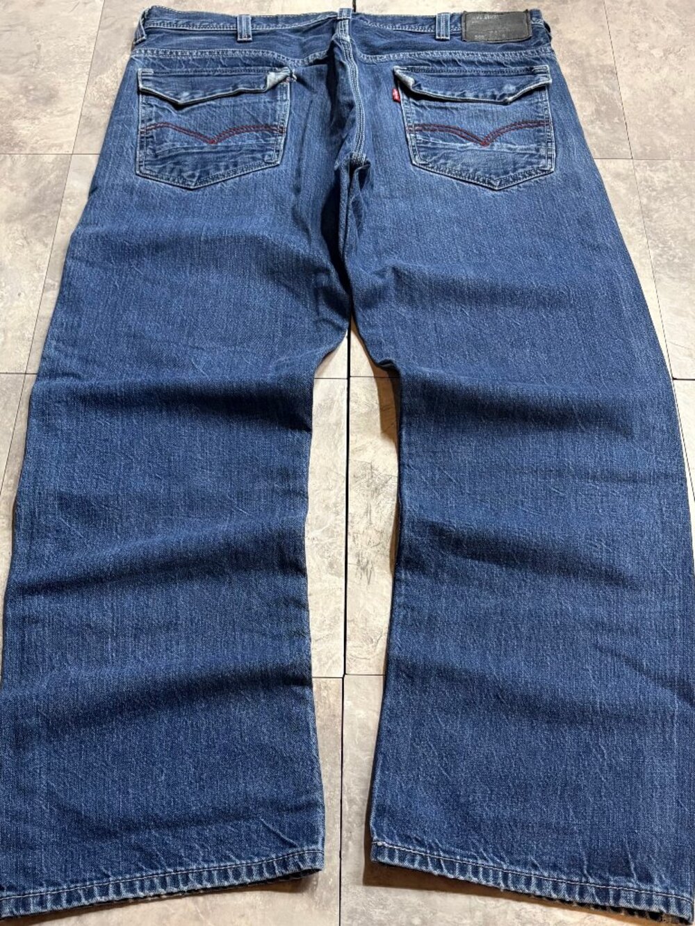Levi's 569 Loose Straight Jeans Men's 38x34 Blue Red Flap Pocket Y2K